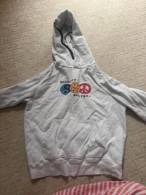 Madhappy Light Gray Hoodie with Blue, Orange & Pink Graphics